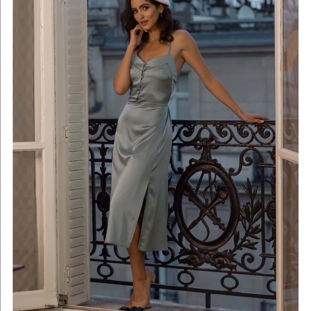 Brand New With Tags - Gaala Paris Sustainable midi Dress - Teal Silk Size 38